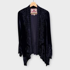 Johnny Was Velvet Draped Embroidered Cardigan Size Small